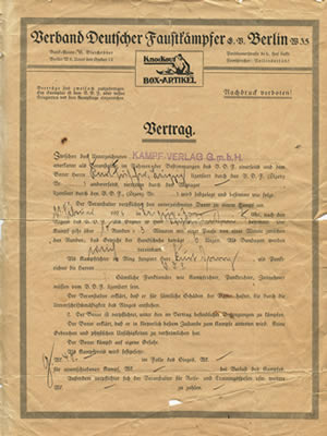 Kalman Frischer-boxing contract - Leipzig - 1924