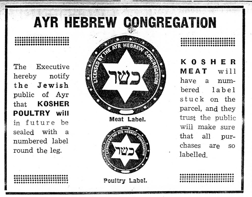 Ayr congregation advert in Jewish Echo - 2 May 1941